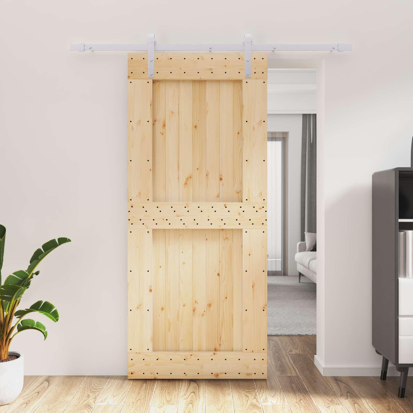 Skydedør natur og hvid 90 x 210 cm i massivt fyrretræ