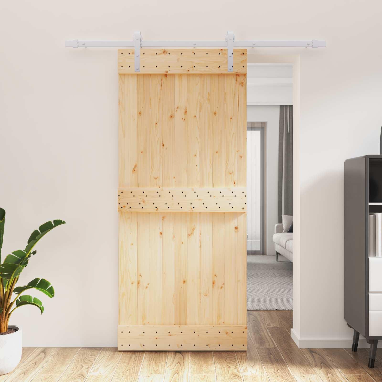 Skydedør i massivt fyrretræ 90 x 210 cm - natur og hvid