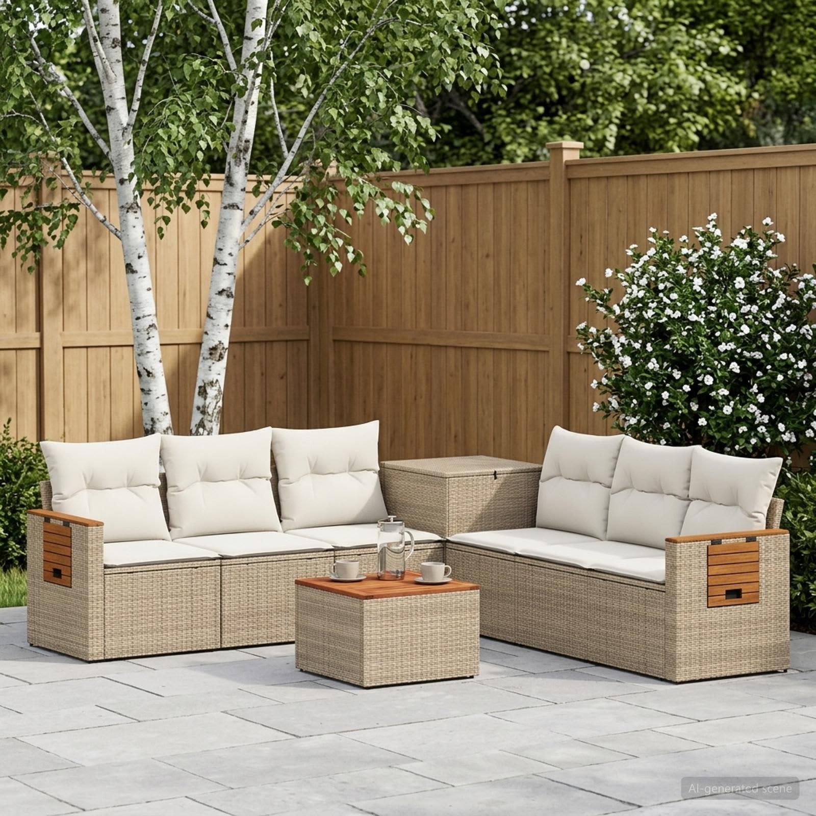 Sofa sæt 8 stk. til have og terrasse i beige og cremehvid poly rattan