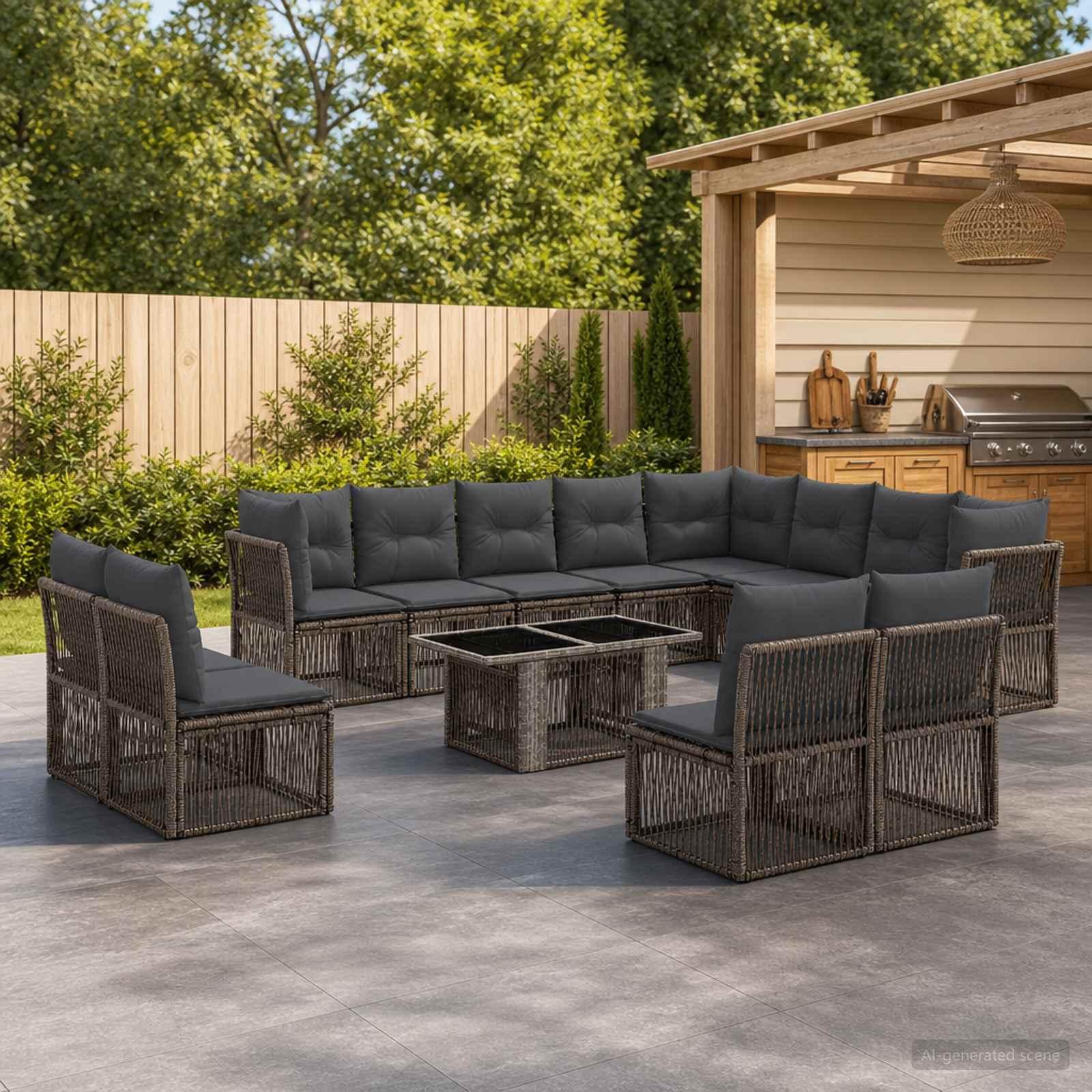 Havesofa sæt 13 dele i grå polyrattan