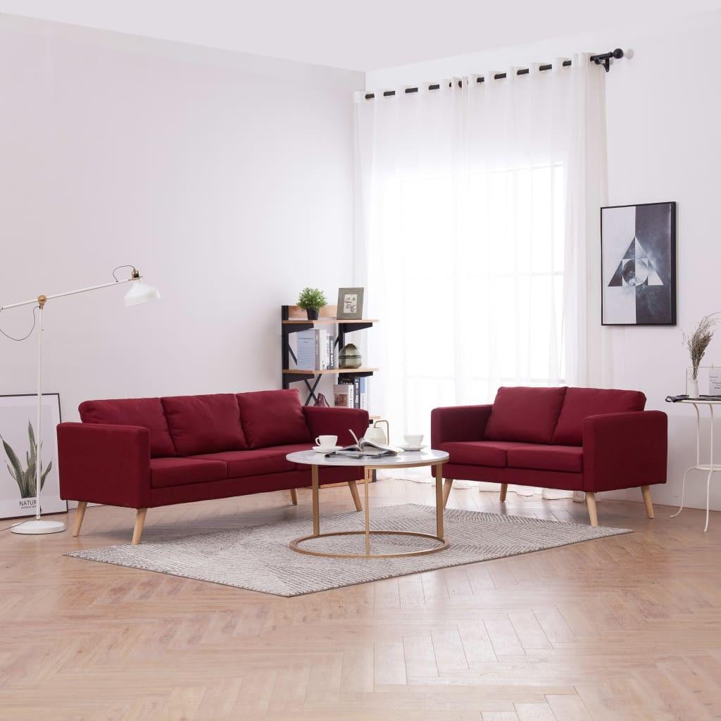 Sofasæt i 2 dele stof vinrød
