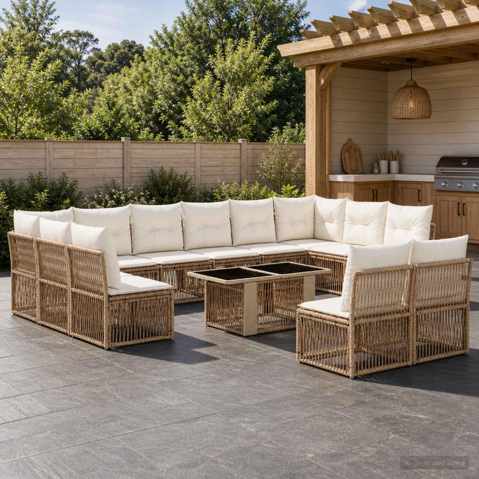 Havesofa sæt 13 stk. i beige polyrattan