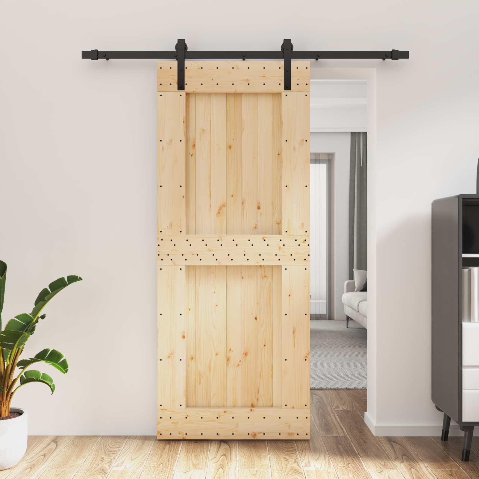 vidaXL Skydedør Naturfarvet og sort 85 x 210 cm Massivt Fyrretræ