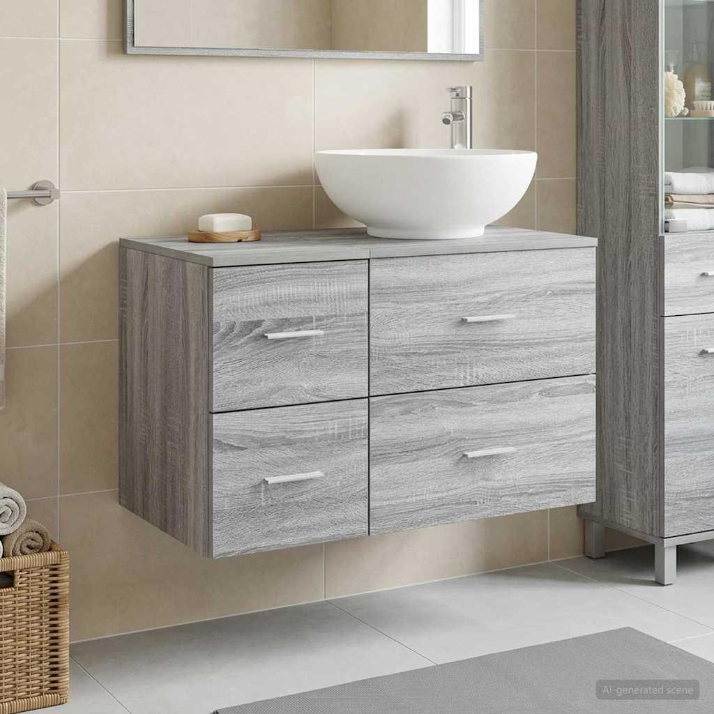 Badeværelsesmøbel sæt 2 stk. grå sonoma i konstrueret træ