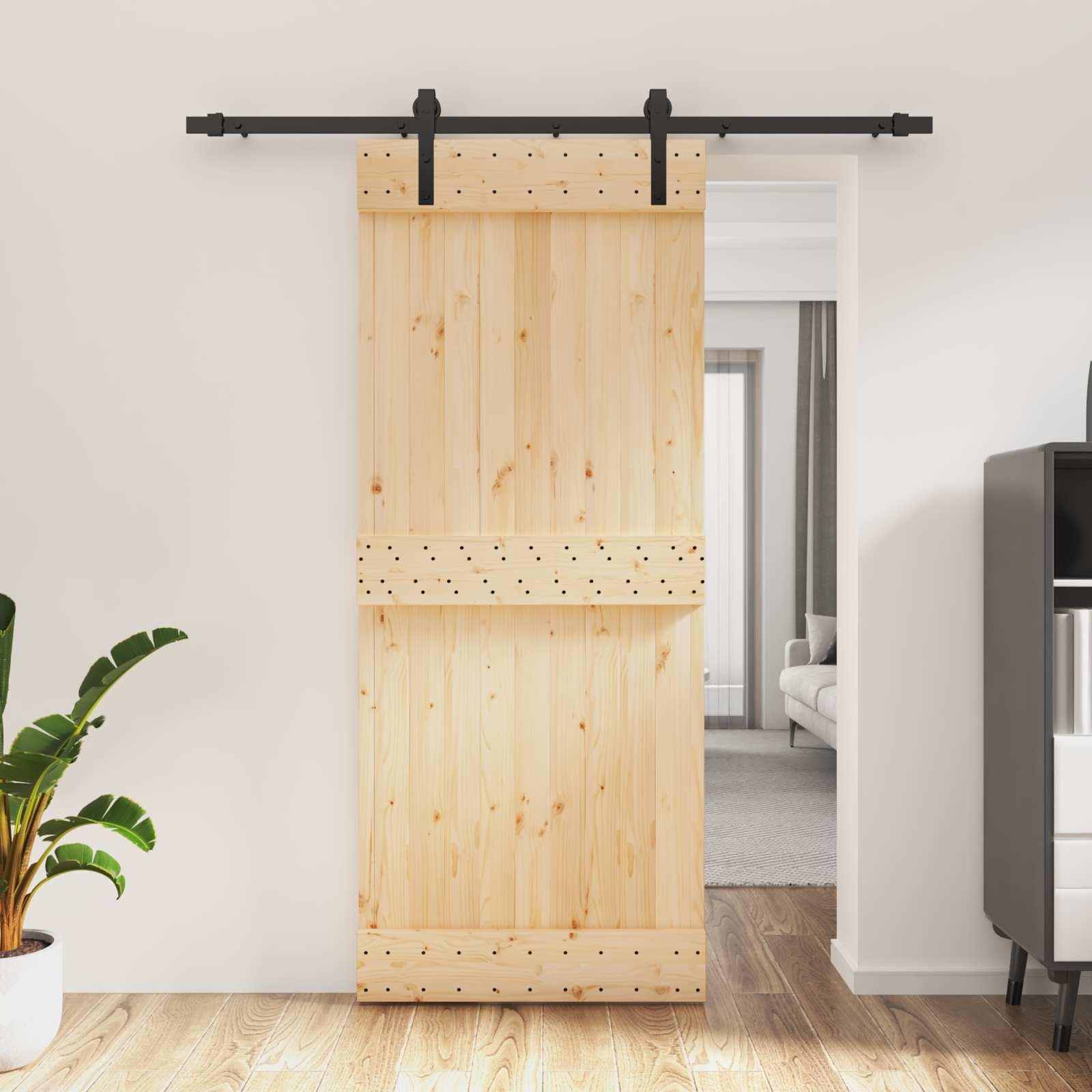 vidaXL Skydedør Naturfarvet og sort 85 x 210 cm Massivt Fyrretræ