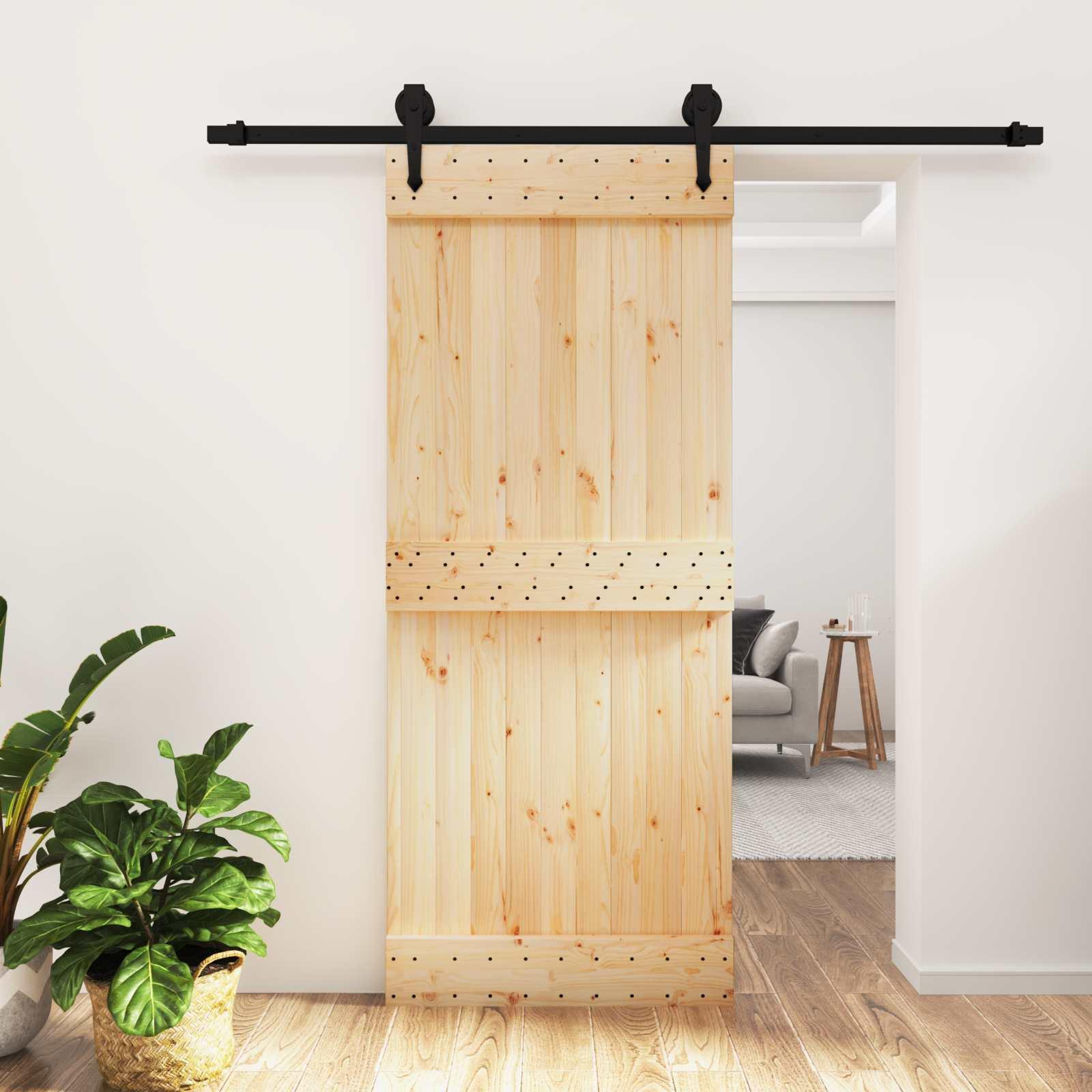 vidaXL Skydedør Naturfarvet og sort 85 x 210 cm Massivt Fyrretræ