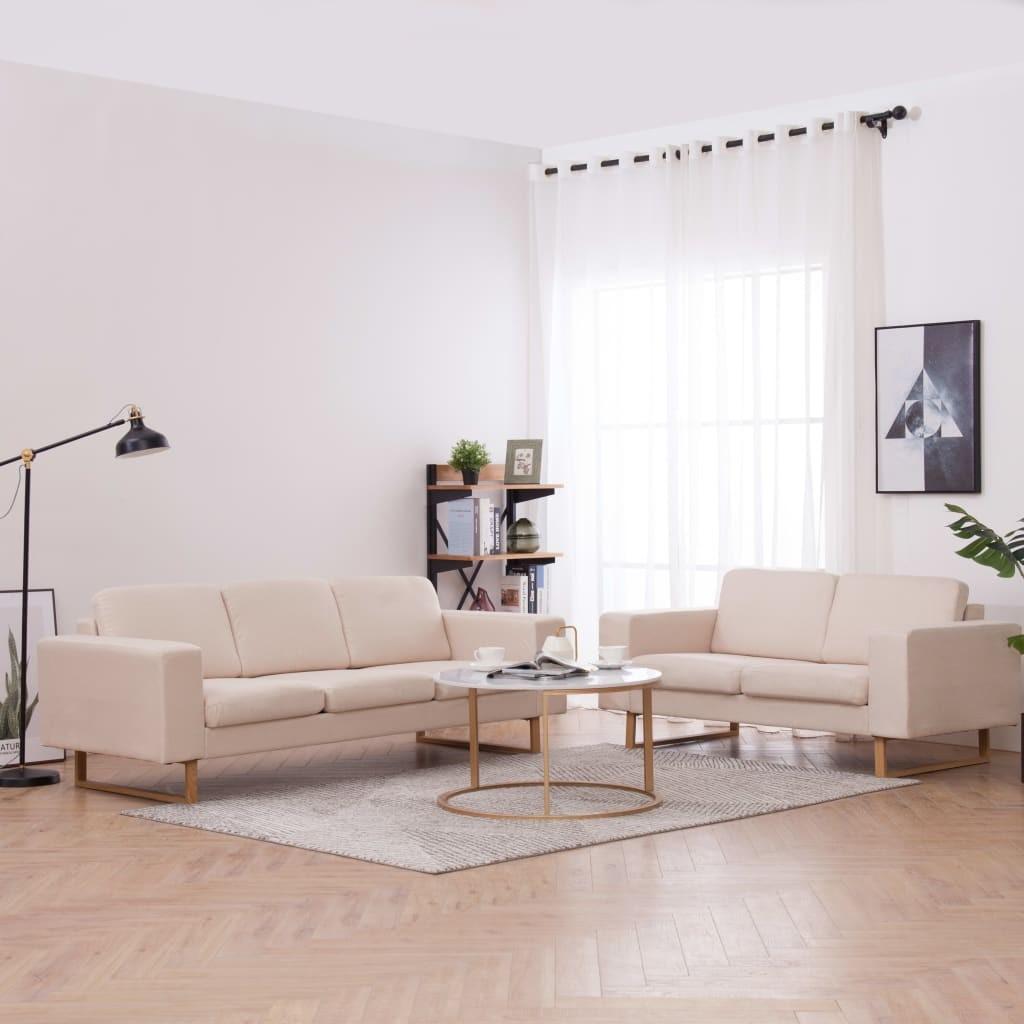 Sofasæt i 2 dele stof cremefarvet