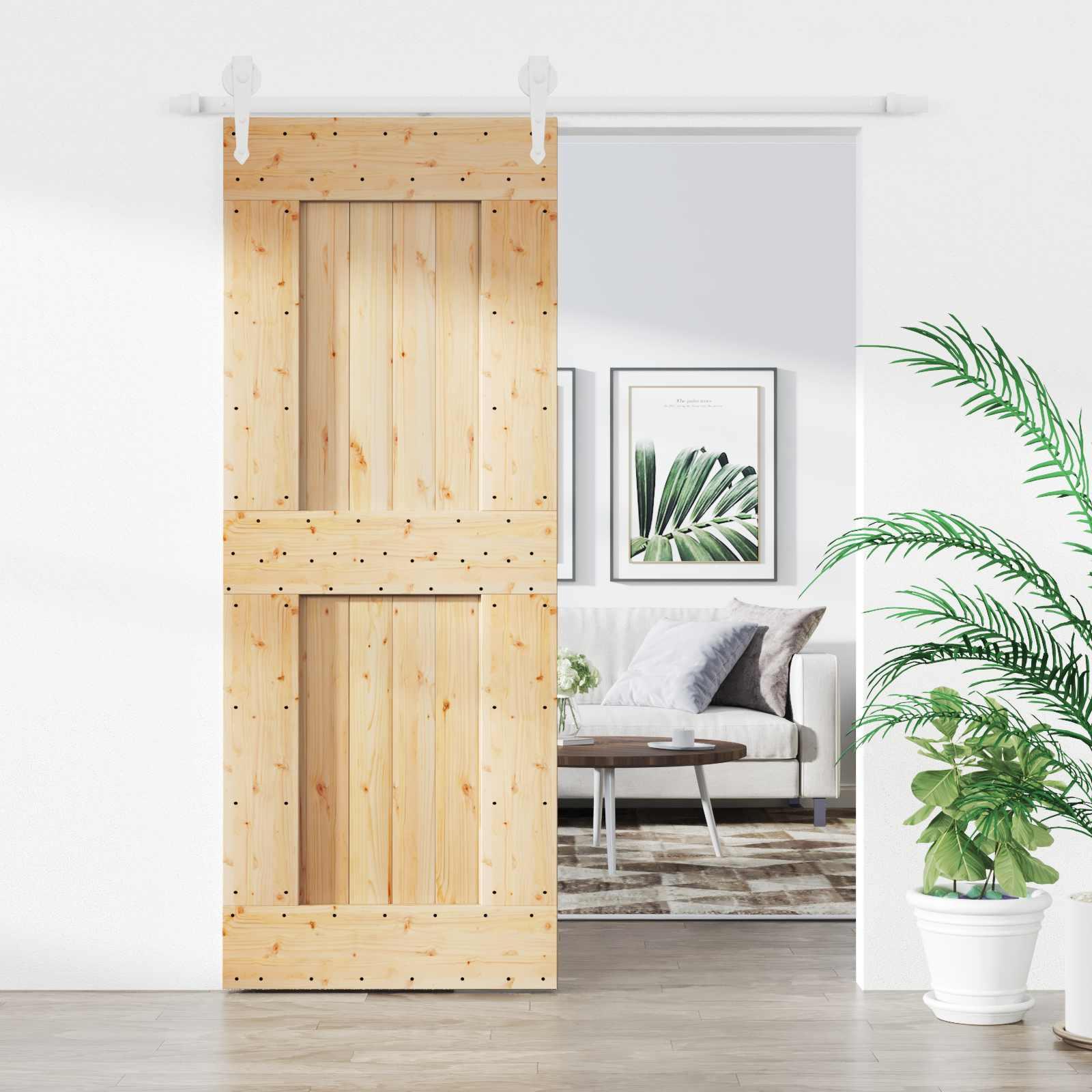 Skydedør natur og hvid 80 x 210 cm i massivt fyrretræ