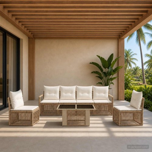 Havesofa sæt 7 stk. i beige og cremehvid polyrattan