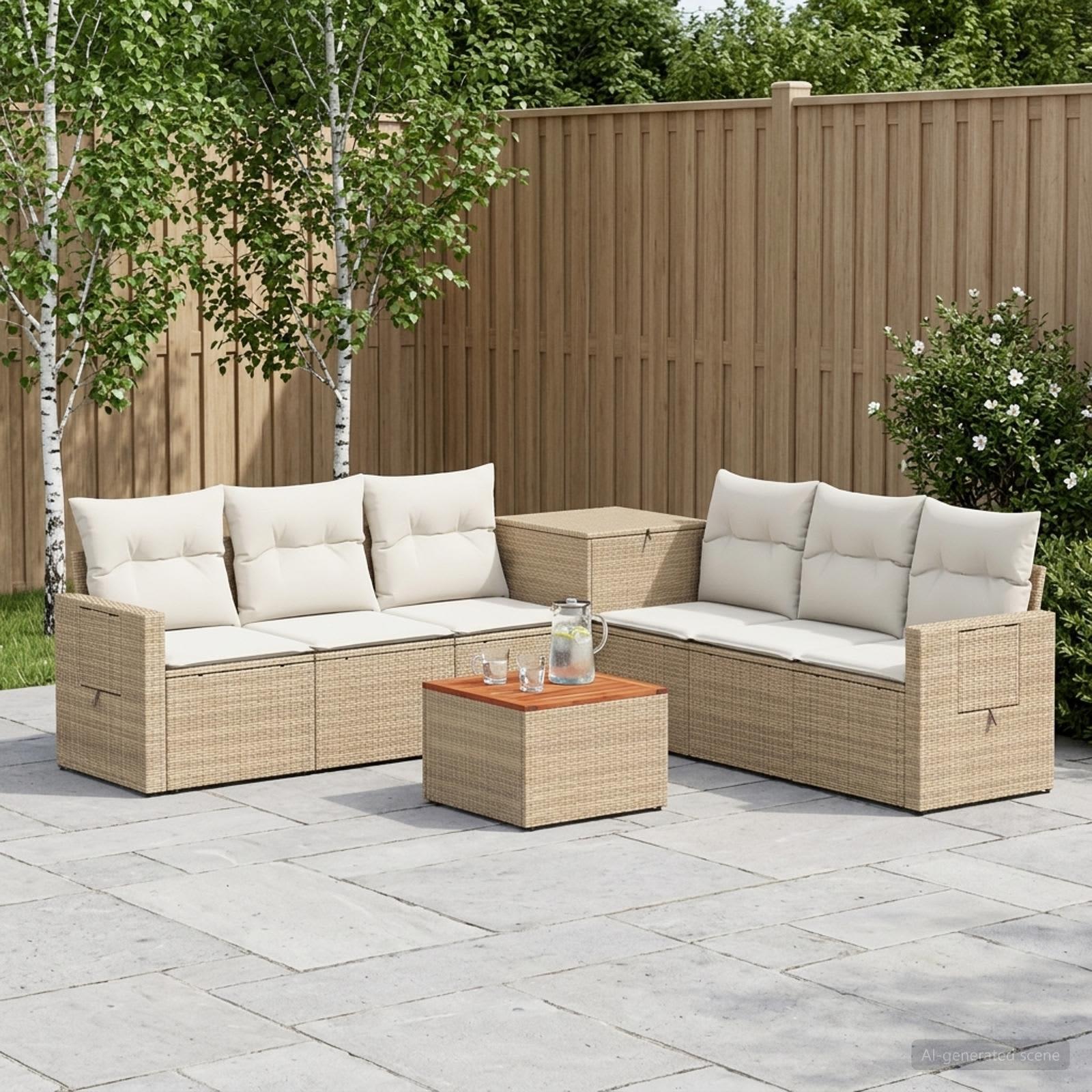 Sofa sæt 8 stk. beige og cremehvid poly rattan og stål