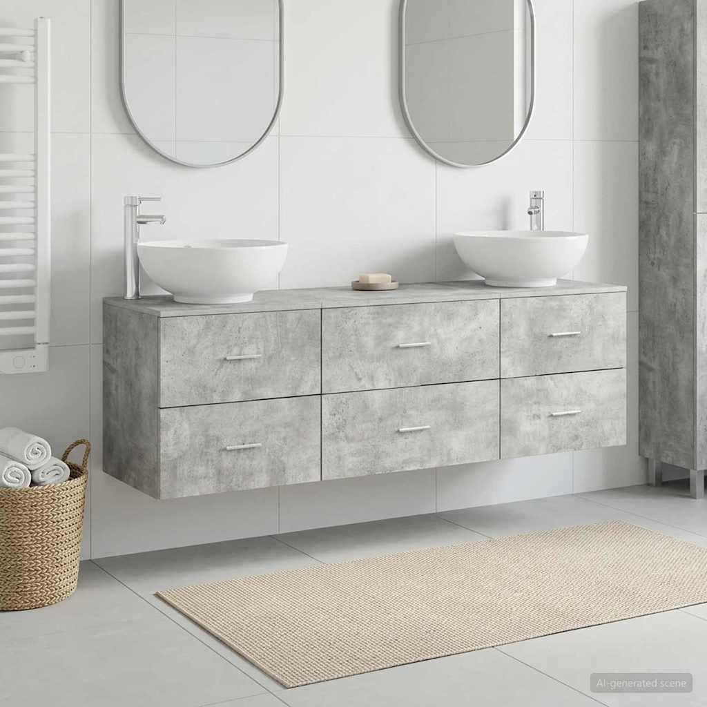 Badeværelsesmøbel sæt 3 stk. betongrå med vask og opbevaring 49,5 x 44,5 x 65 cm