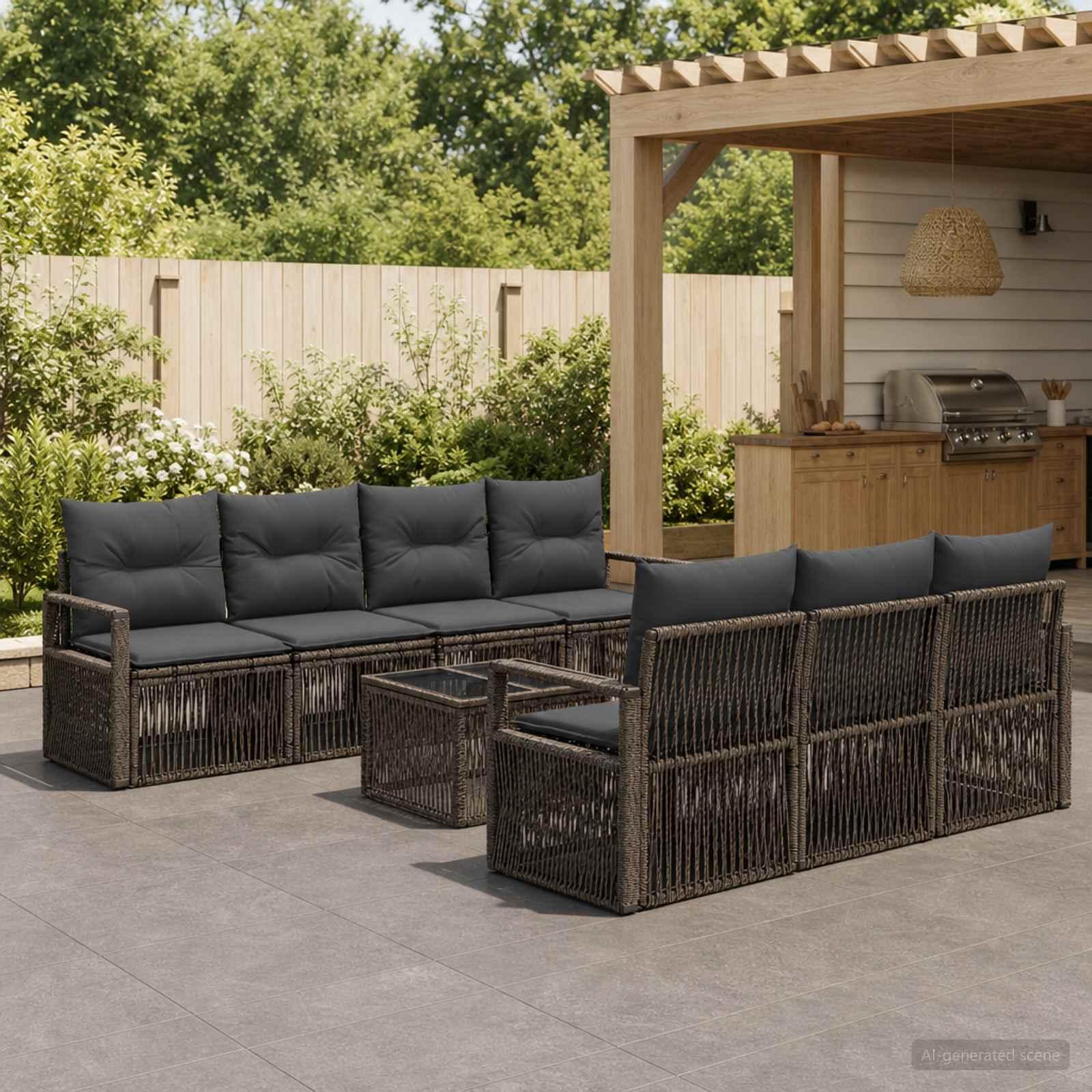 Havesofa sæt 8 stk. i grå polyrattan med bord
