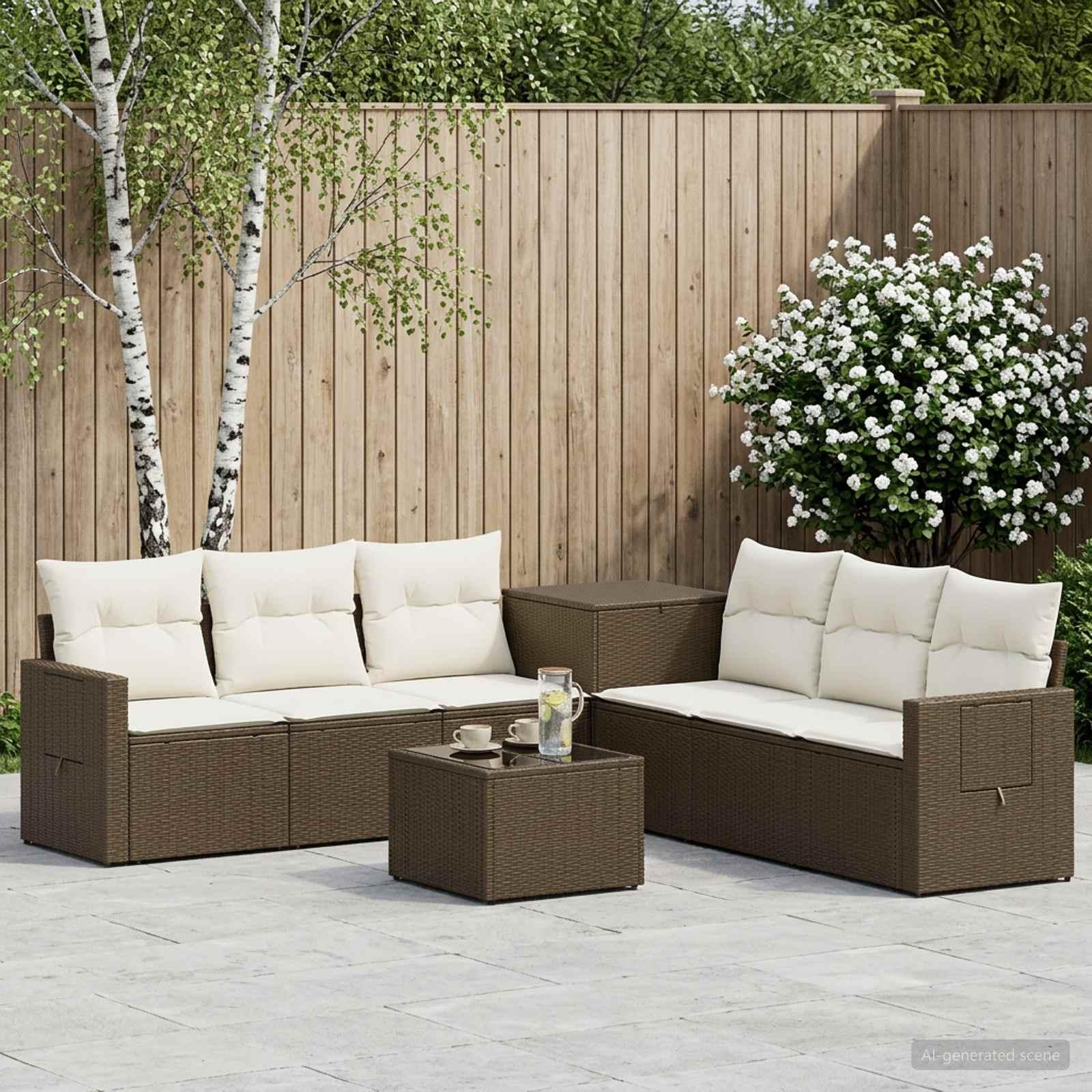Sofa sæt 8 stk. i brun og cremehvid poly rattan og stål