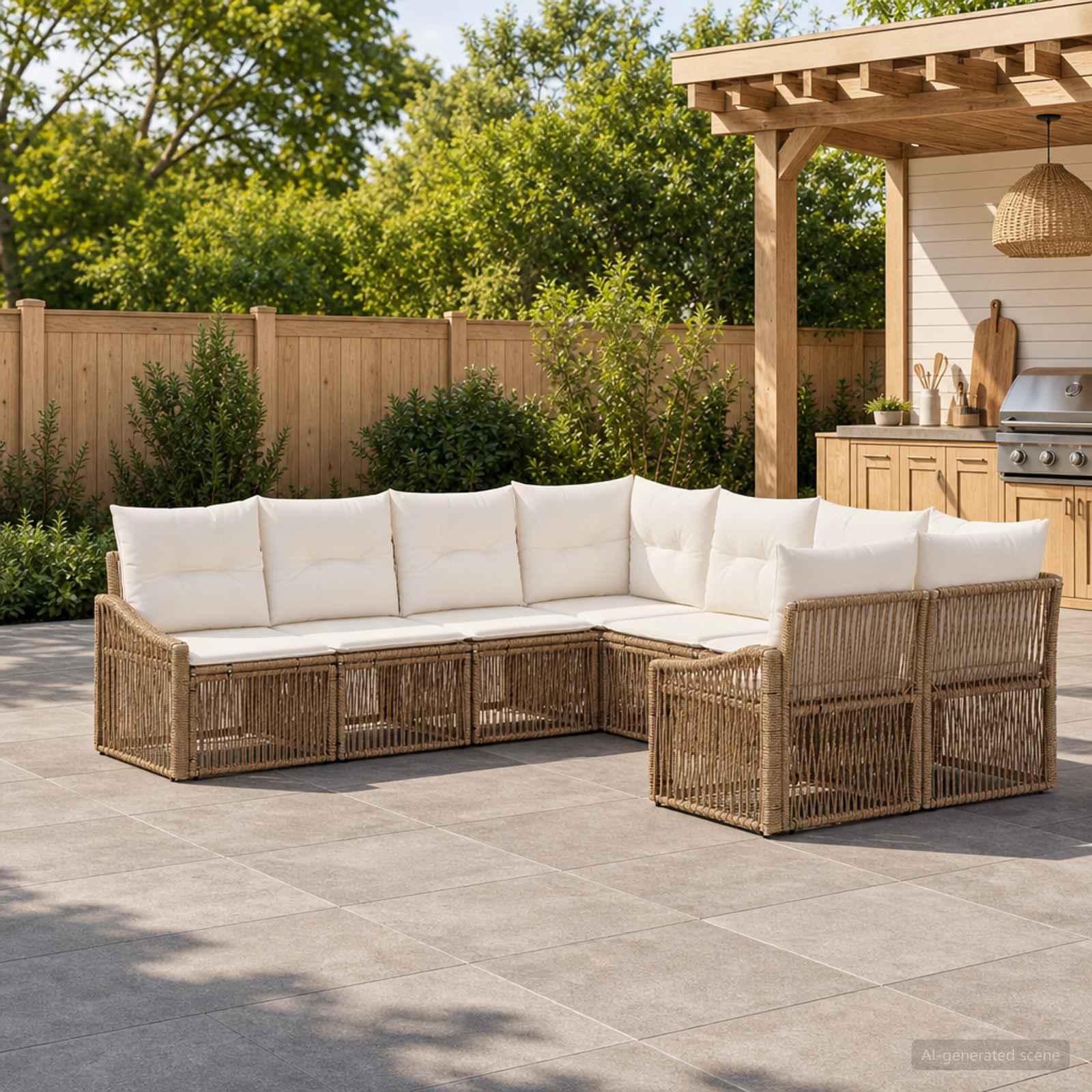 Havesofa sæt til 8 personer i beige polyrattan