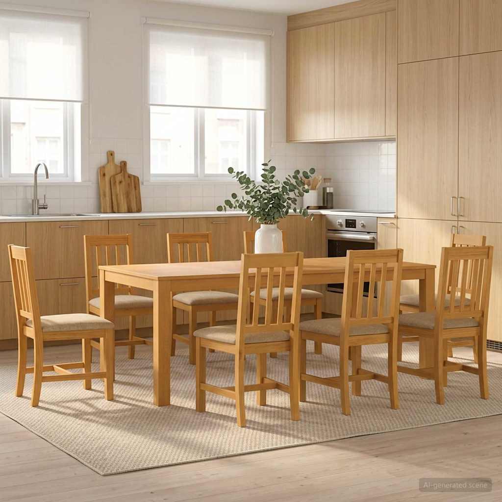 Spisestuesæt 9 stk. i massivt egetræ - beige