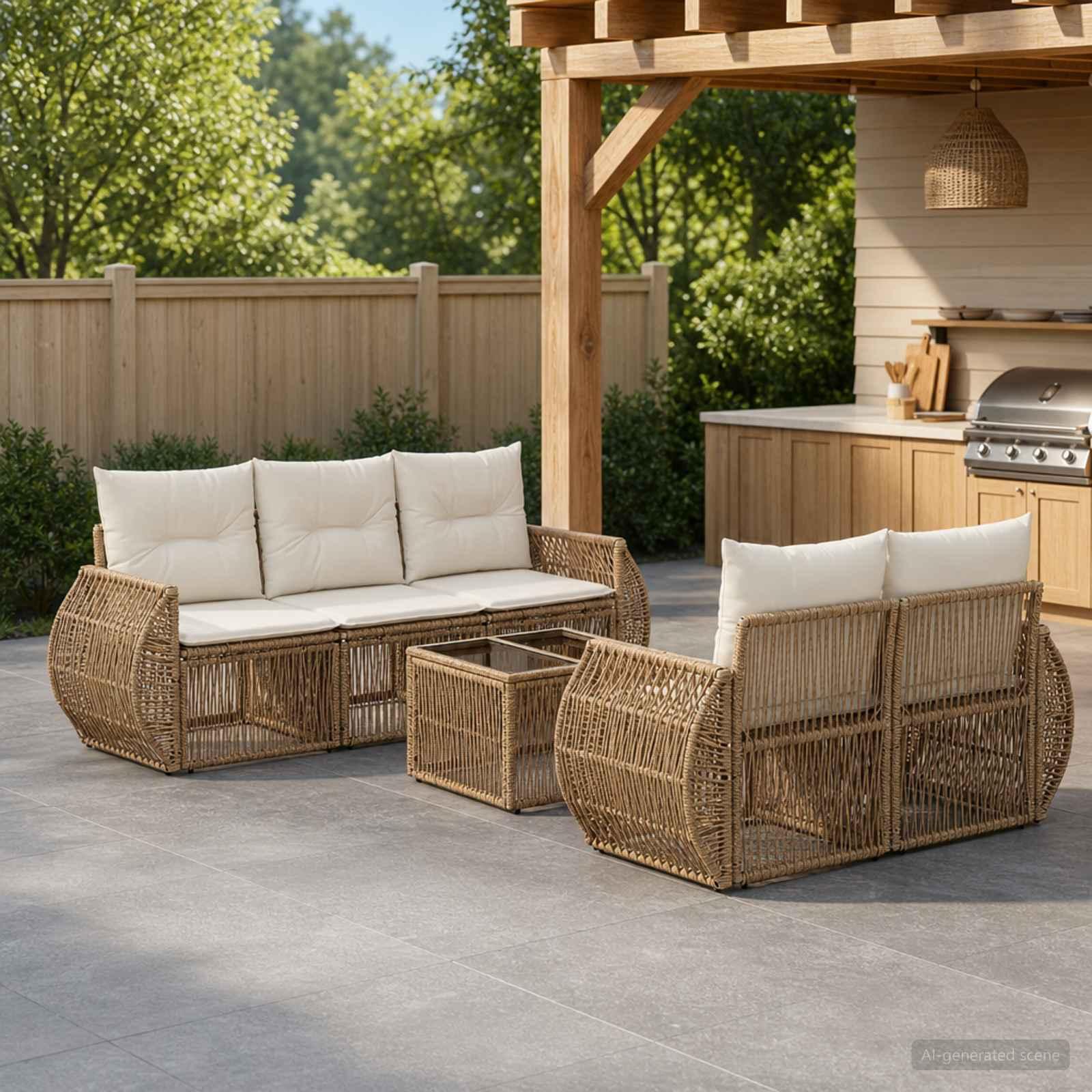 Havesofa sæt 6 dele i polyrattan beige