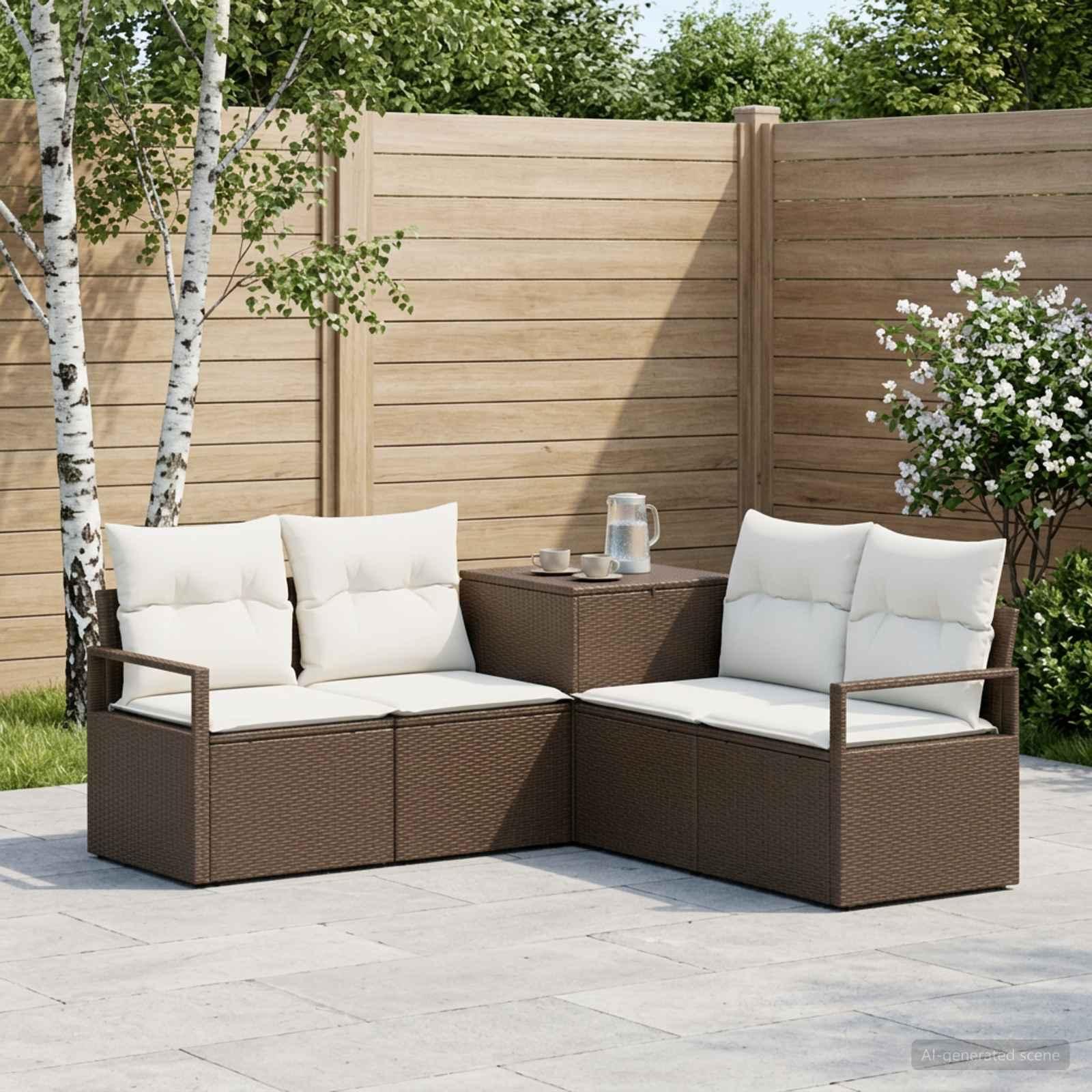 Sofa sæt 5 stk. til have i brun og creme hvid poly rattan og stål