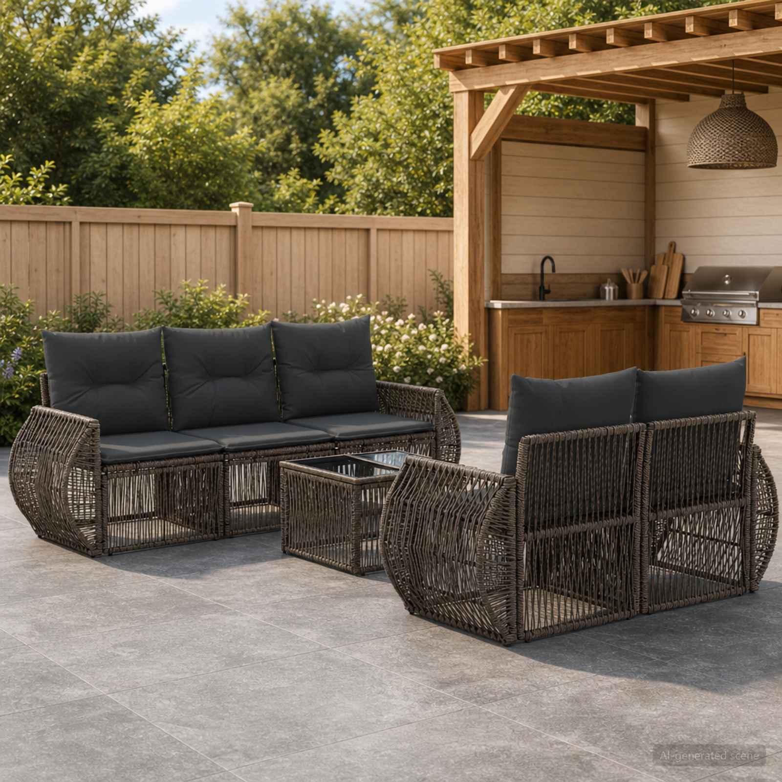 Havesofa sæt 6 stk. i grå polyrattan til have og terrasse
