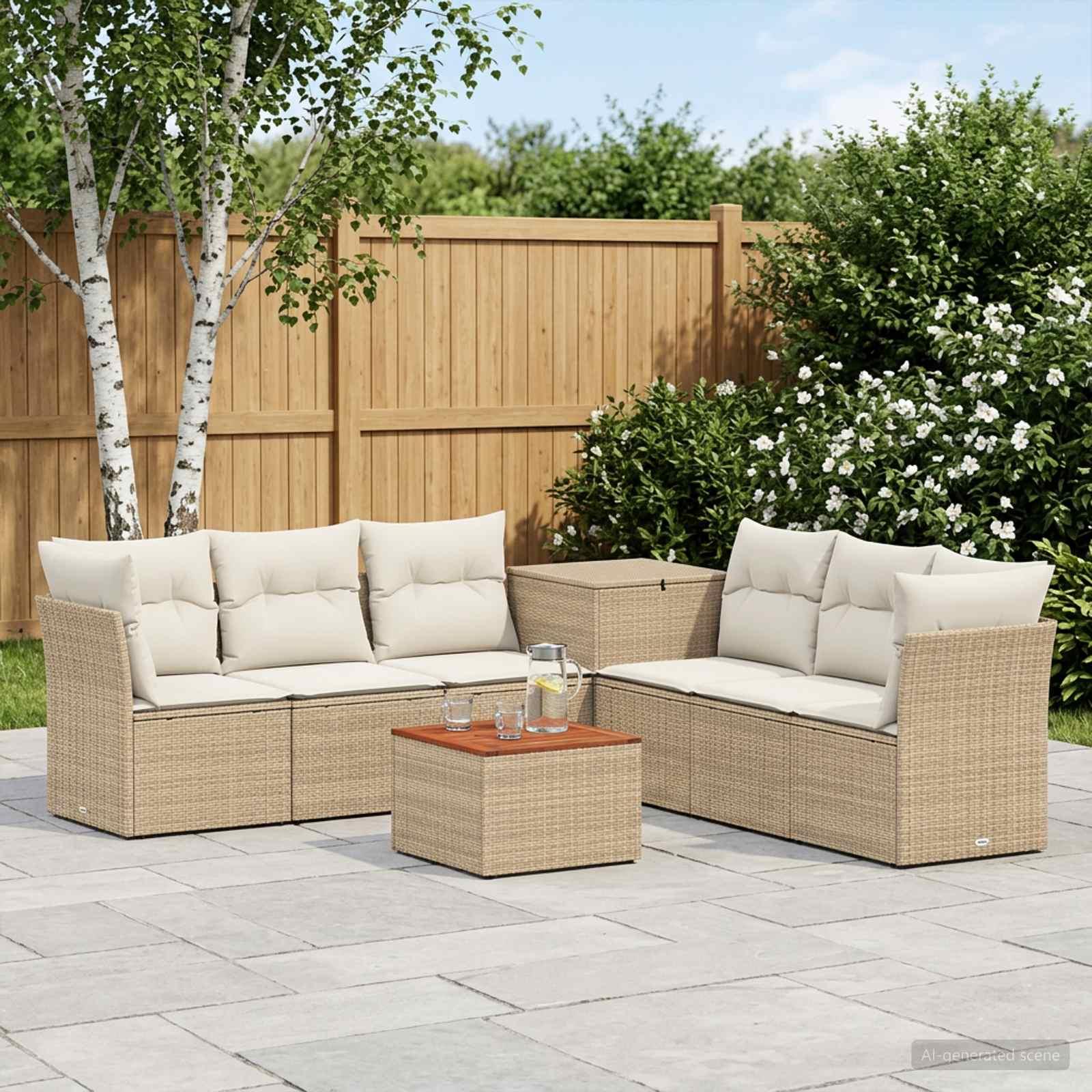 Sofa sæt 8 stk. i beige og cremehvid poly rattan og stål