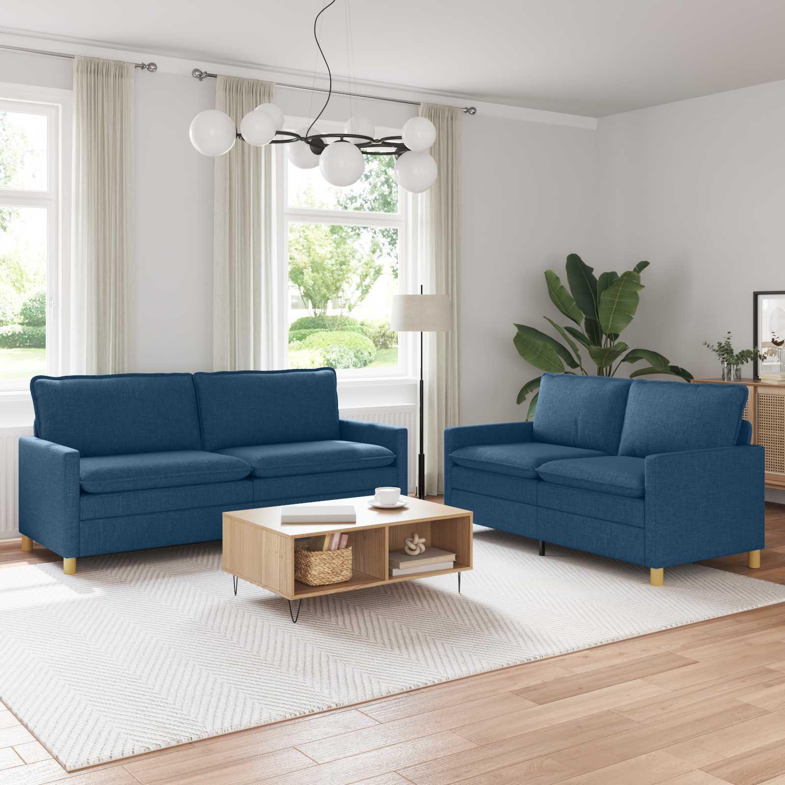 Sofasæt 2 stk. i blå stof - 2- og 3-personers sofa