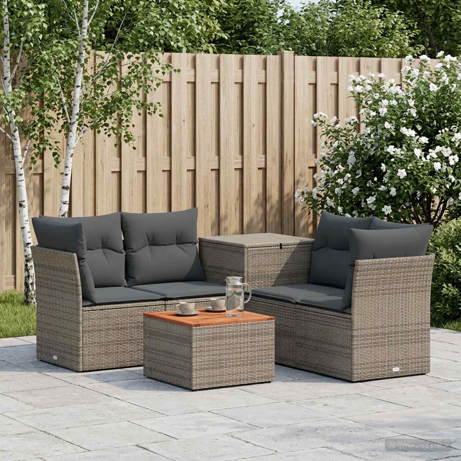 Sofa sæt 6 dele i grå og mørkegrå poly rattan og stål
