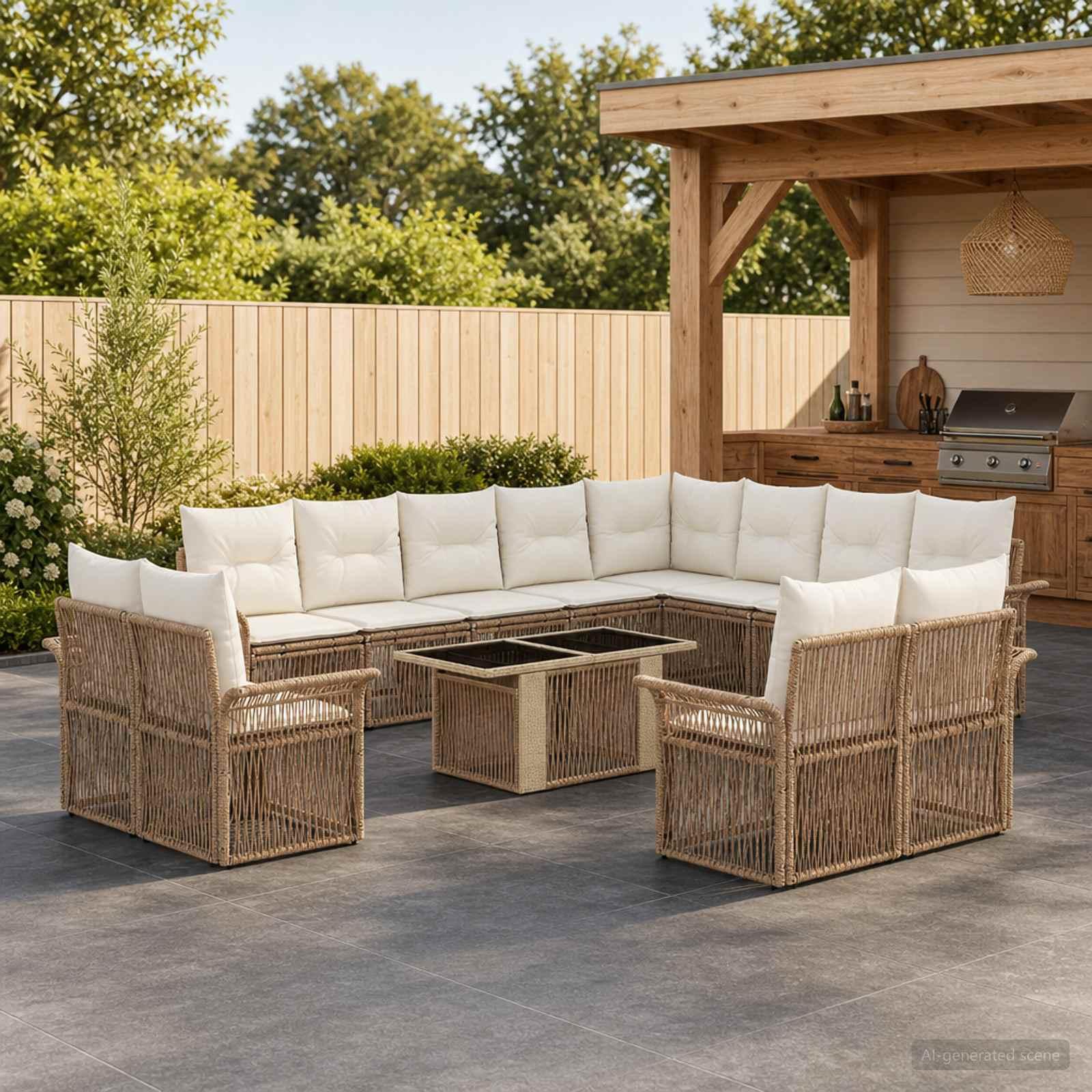 Havesofa sæt 13 stk. i beige og cremehvid polyrattan