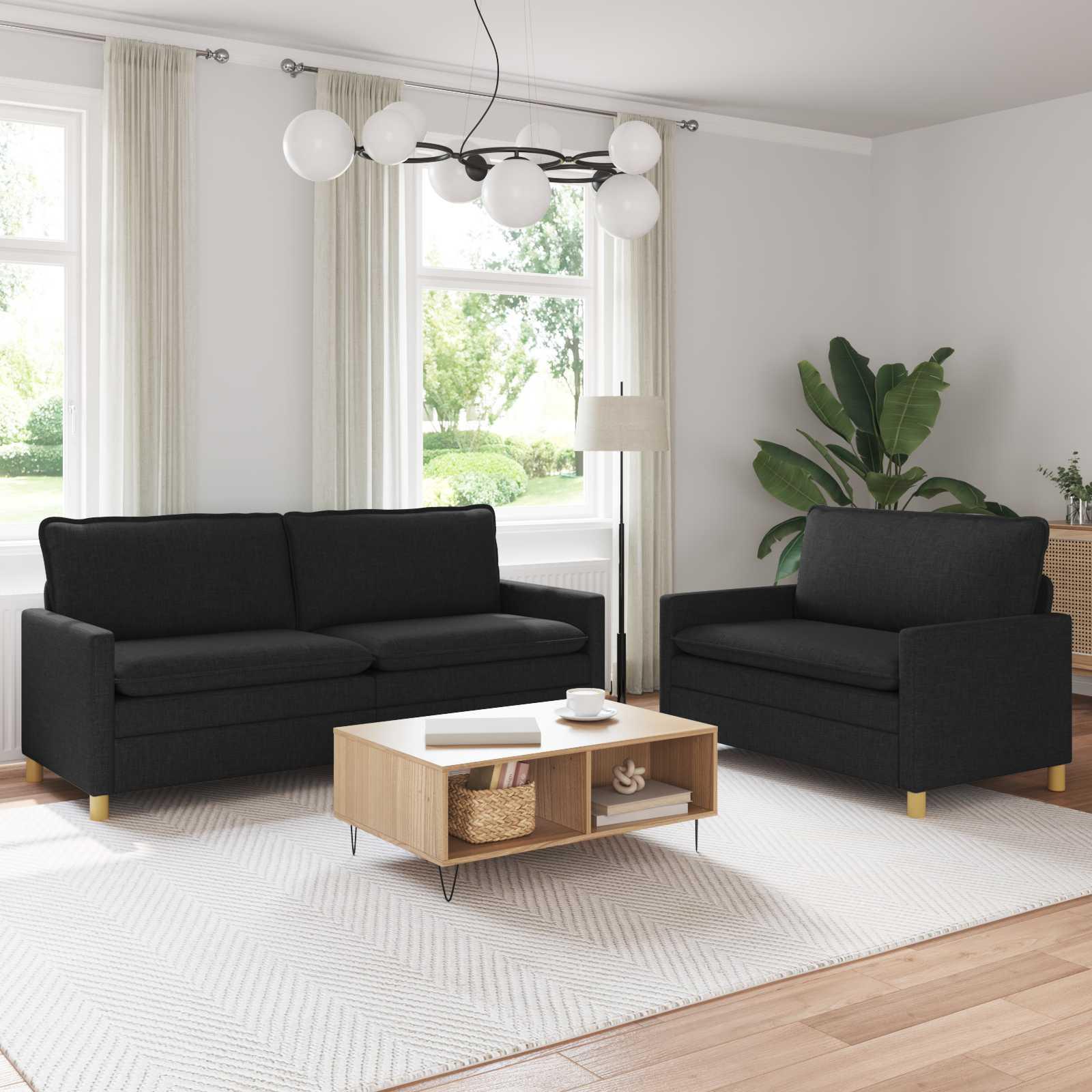 Sofa sæt 2 stk. sort stof med 3-personers sofa og 1-personers sofa