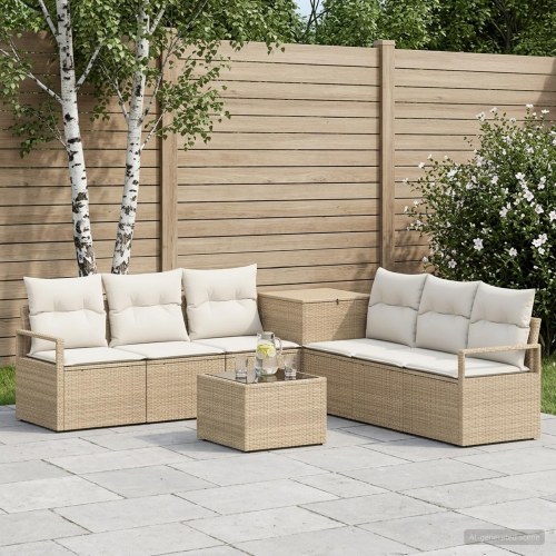 Sofa sæt 8 stk. beige og cremehvid i poly rattan og stål