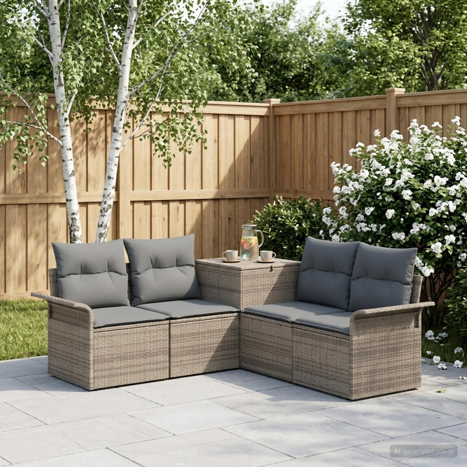 Sofa sæt 5 stk. til have og terrasse i grå og mørkegrå polyrattan og stål