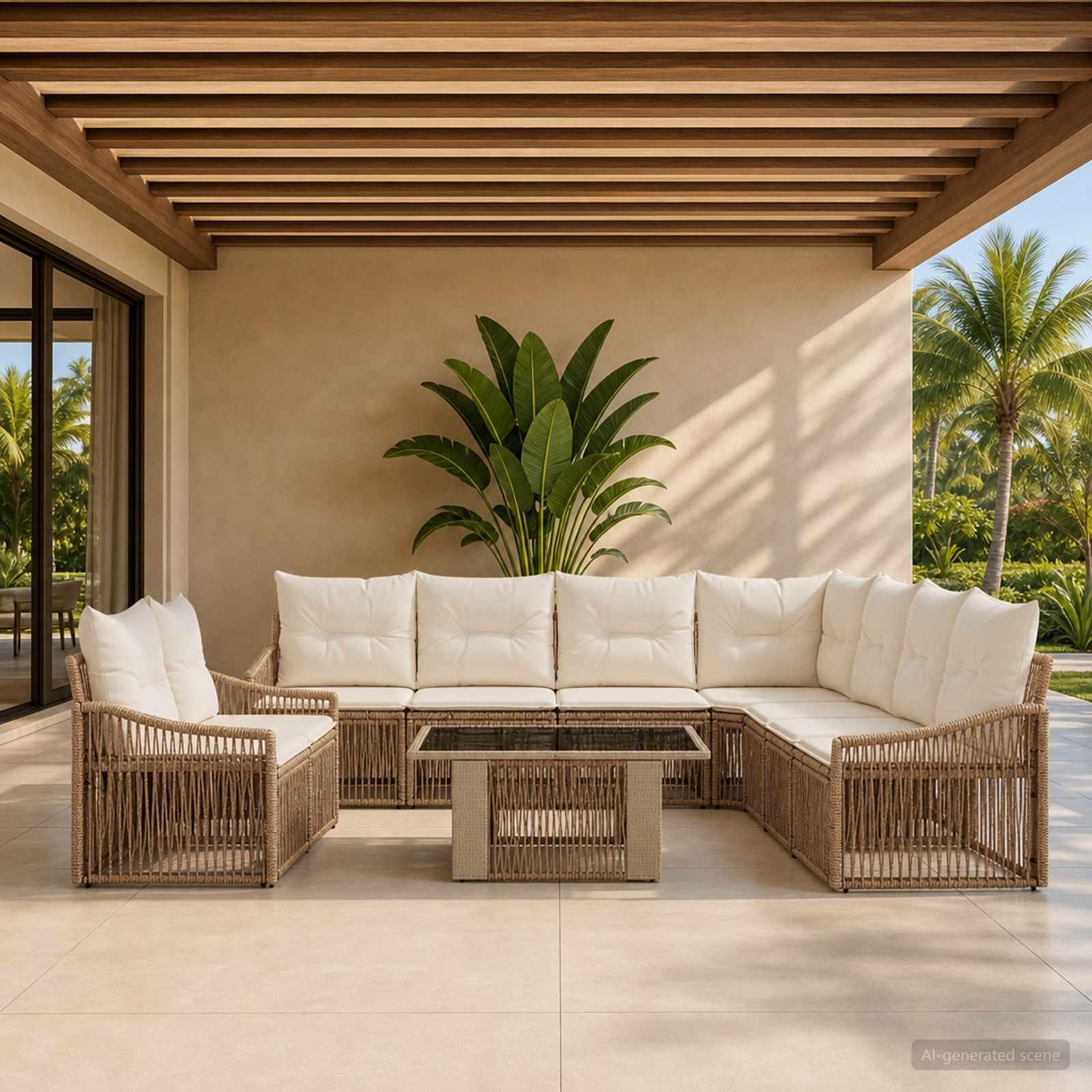 Havesofa sæt 10 stk. i beige og cremehvid polyrattan