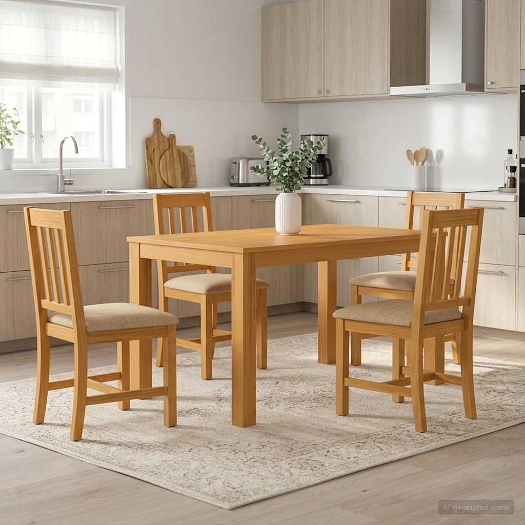 Spisestuesæt 5 stk. i massivt egetræ med 4 stole - beige