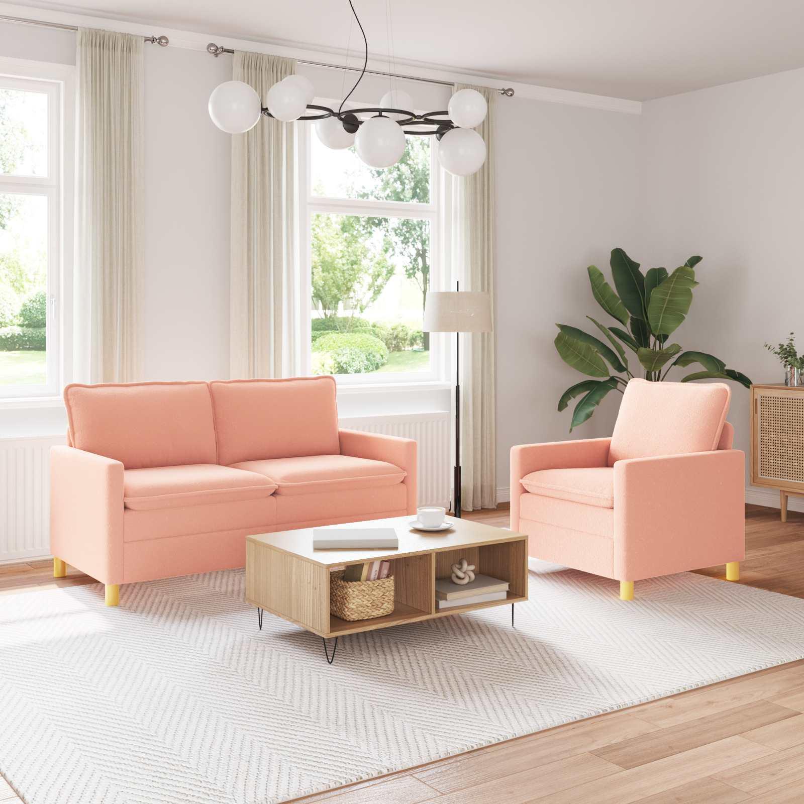 Sofa sæt 2 stk. lyserød stof - 2- og 1-personers sofa