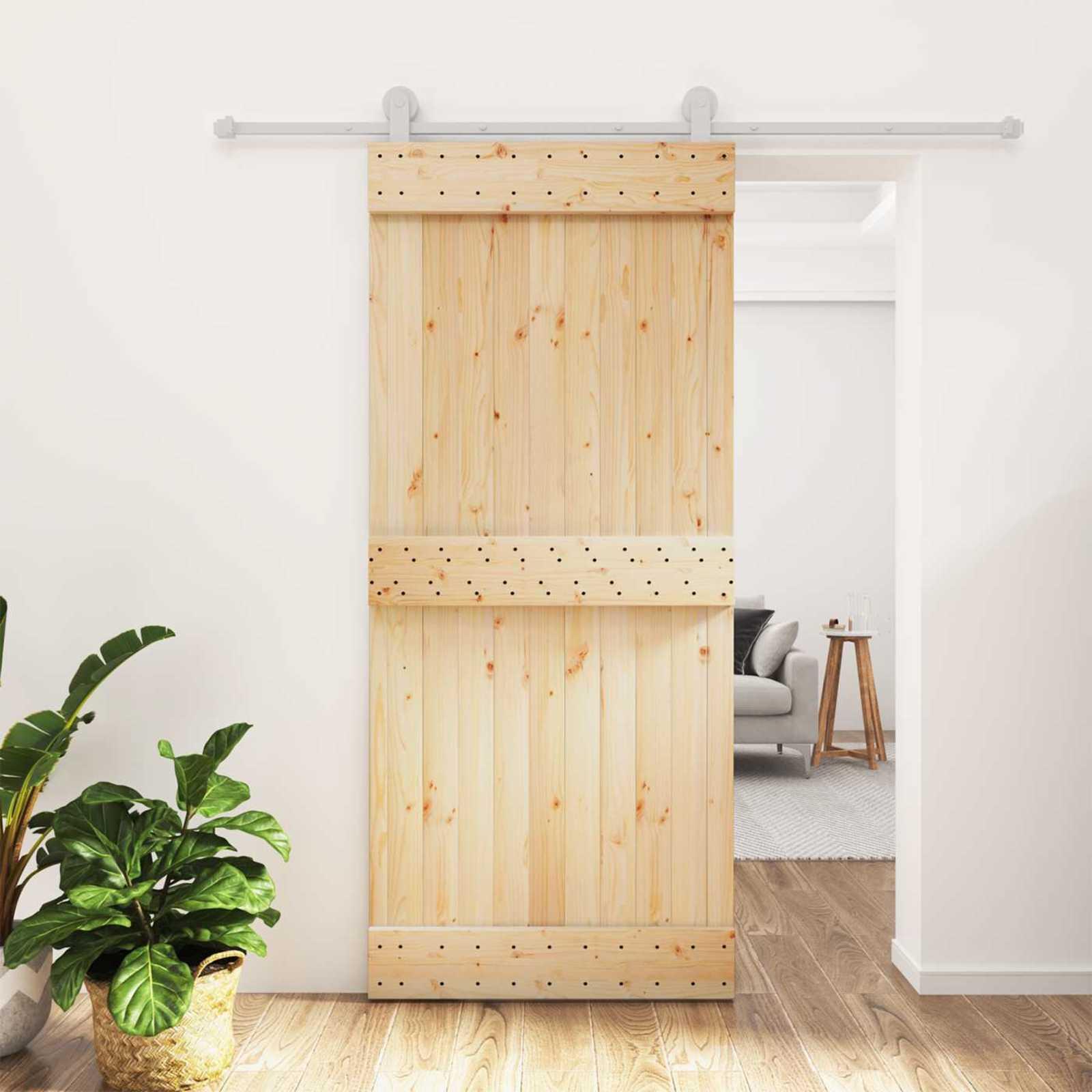 vidaXL Skydedør Natur og hvid 90 x 210 cm Massivt Fyrretræ