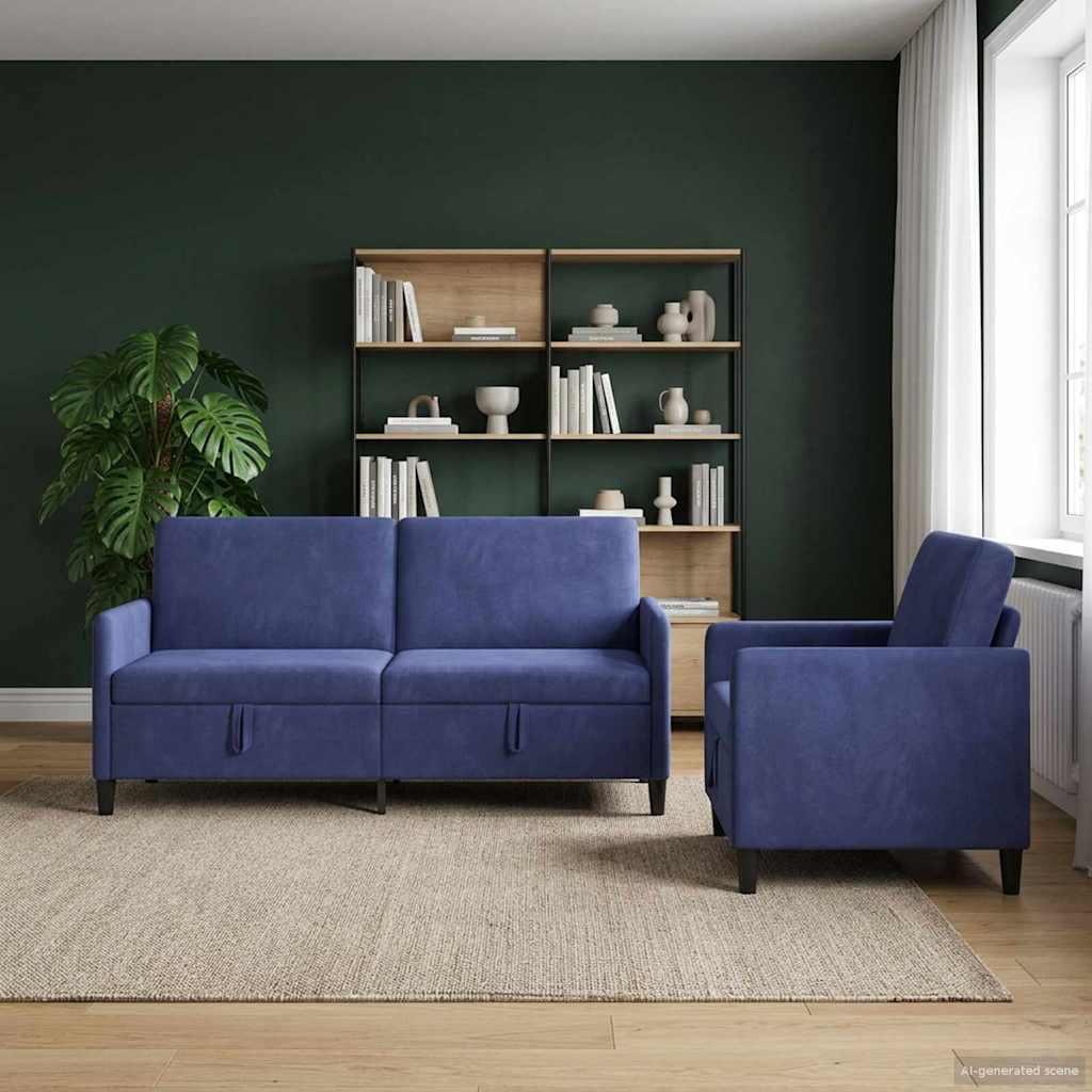 Sofa sæt med opbevaring 2 stk. i politi blå polyester