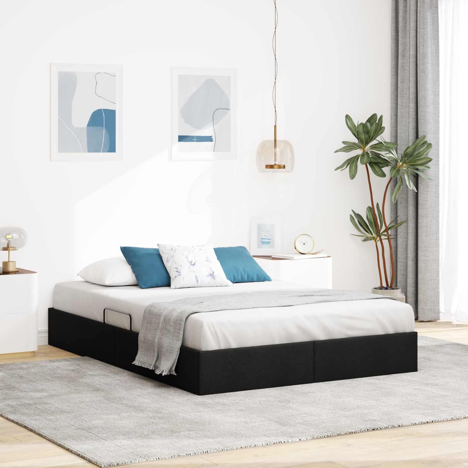 Ottoman sengestel med opbevaring 140 x 200 cm i sort stof