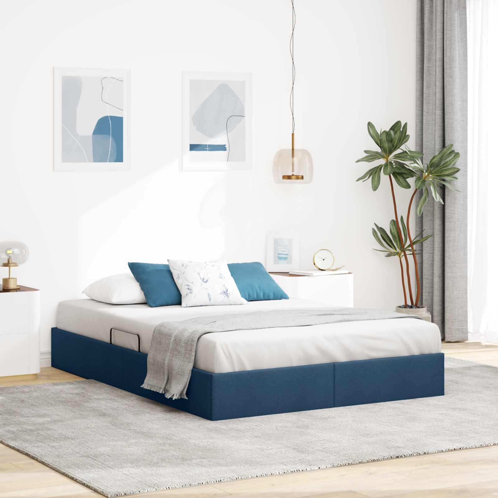 Ottoman sengestel med opbevaring 140 x 190 cm i blå stof