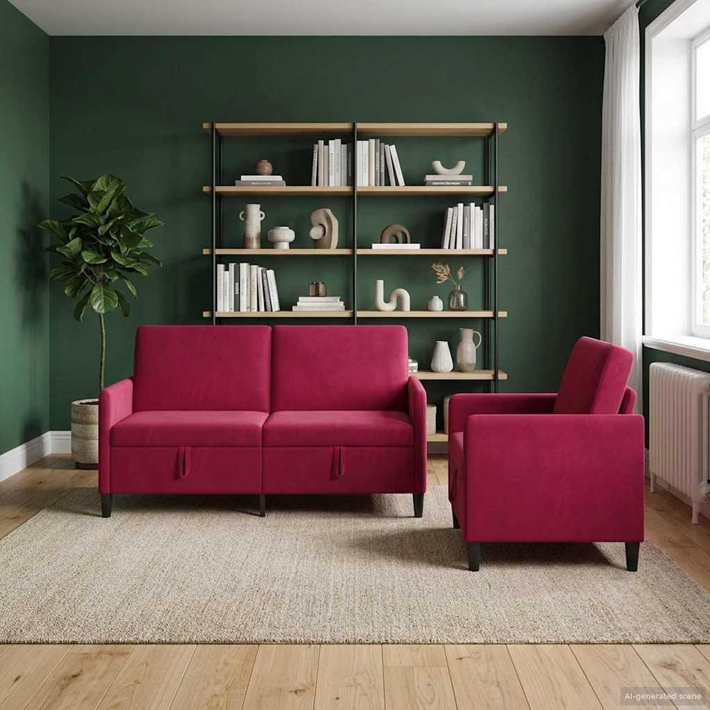 Sofasæt med opbevaring 2 stk. vinrød polyester