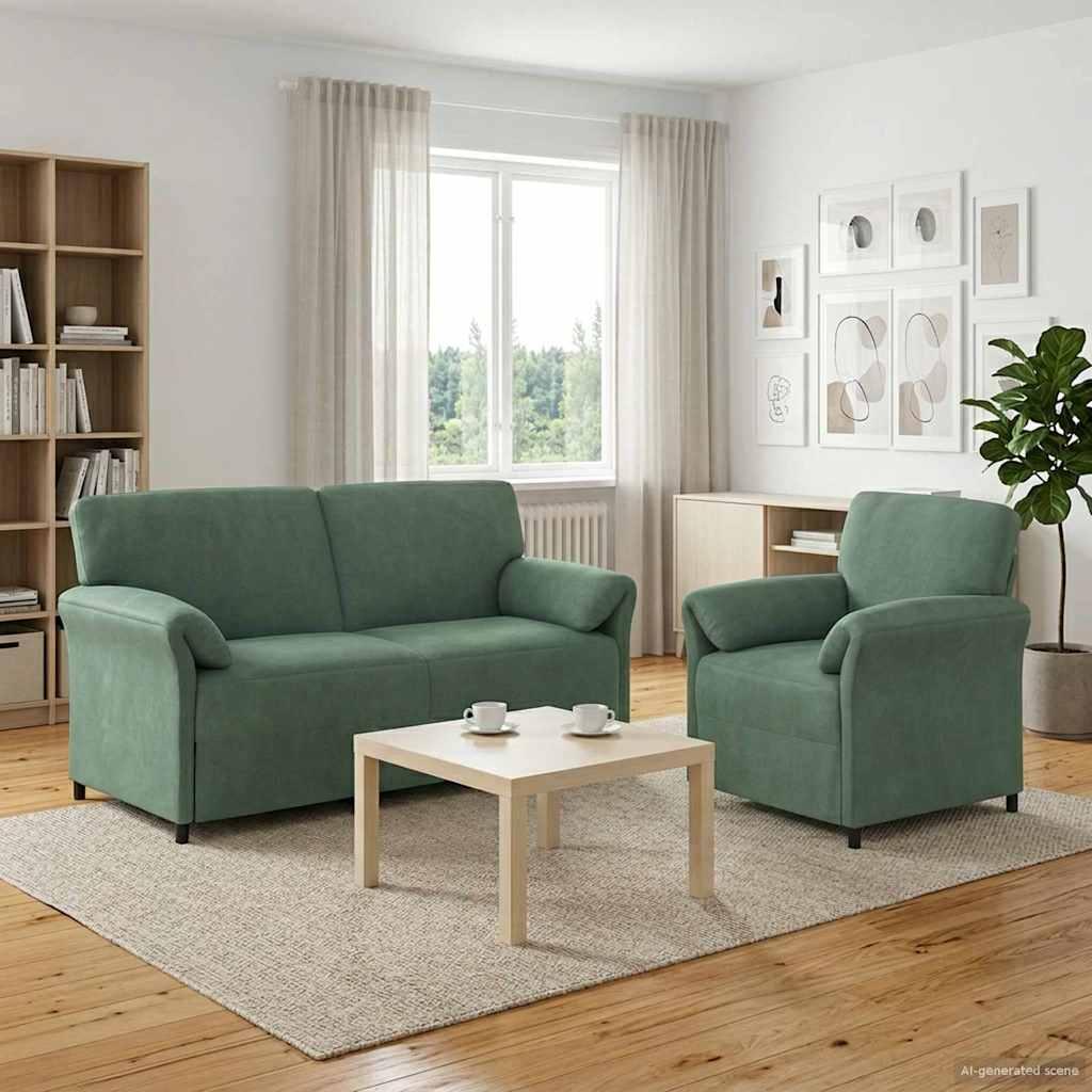 Sofasæt 2 stk. i havgrøn fløjl med 2- og 1-personers sofa