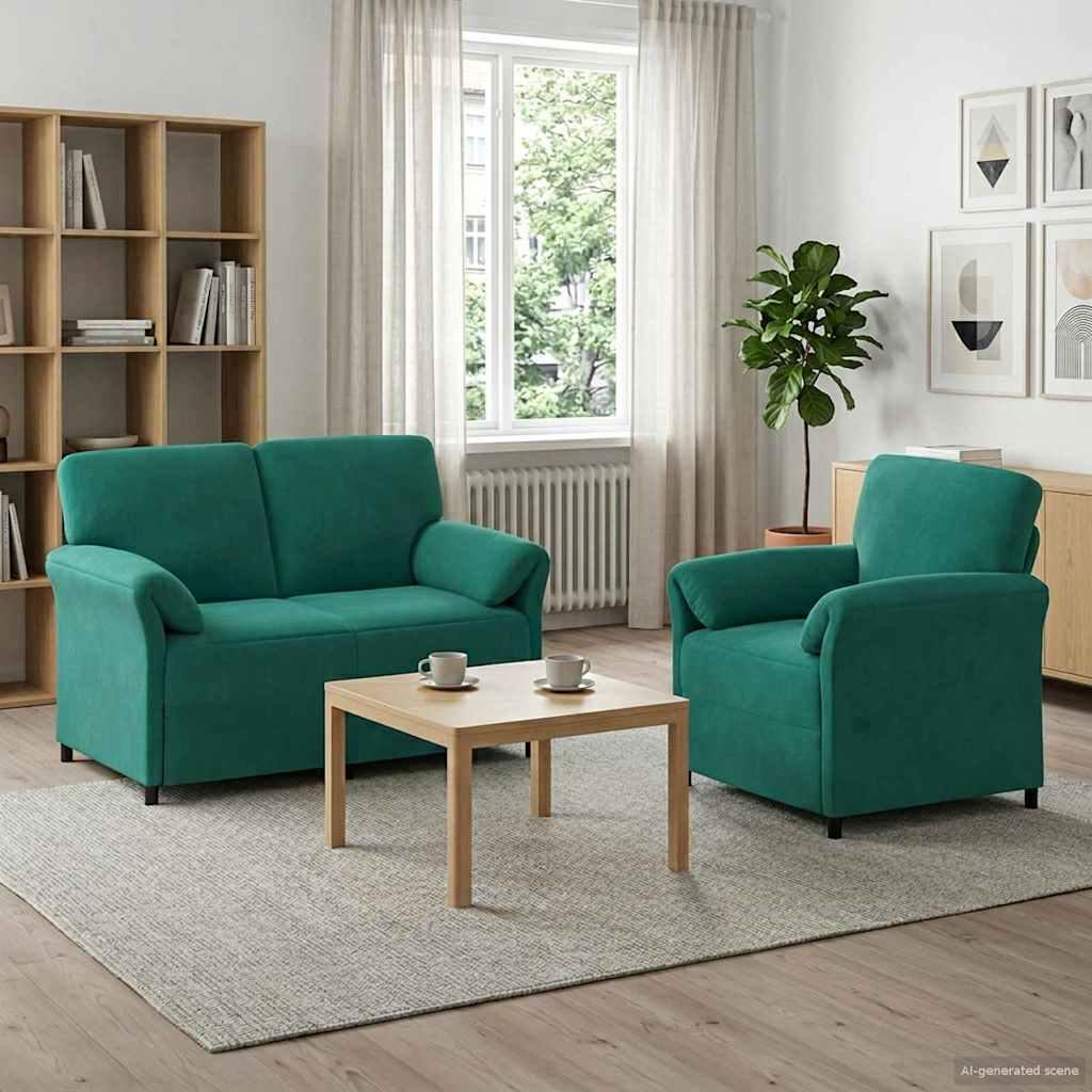 Sofasæt i fløjl 2 stk. turkis med 1-persons og 2-persons sofa