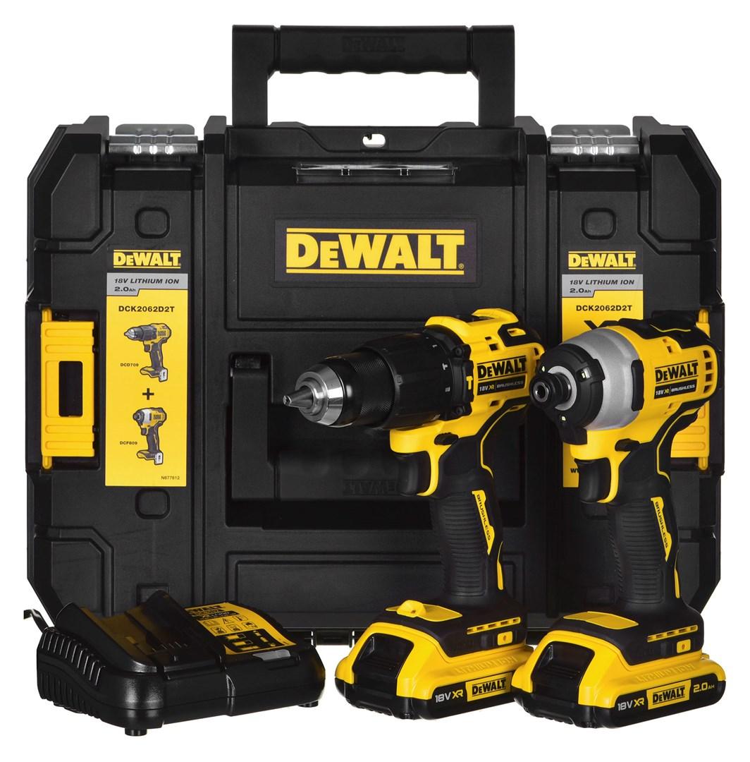 DeWALT DCK2062D2T 18 V værktøjssæt med DCD709 slagbore-/skruemaskine og DCF809 slagskruetrækker