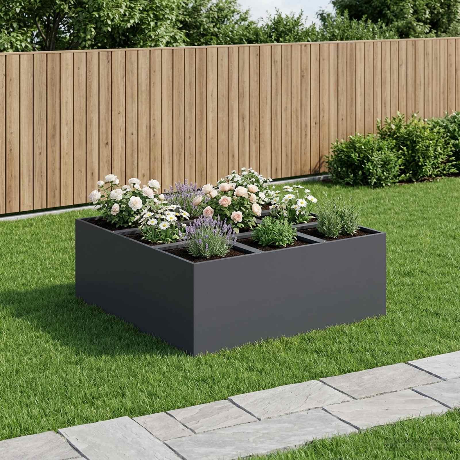 Haveblomsterkrukke i koldvalset stål 100 x 100 x 40 cm - antracit