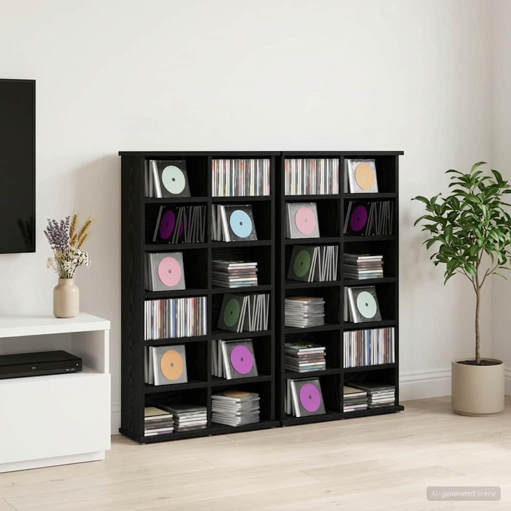 CD skab 2 stk. i sort eg 60 x 17 x 92 cm - mediereol i konstrueret træ