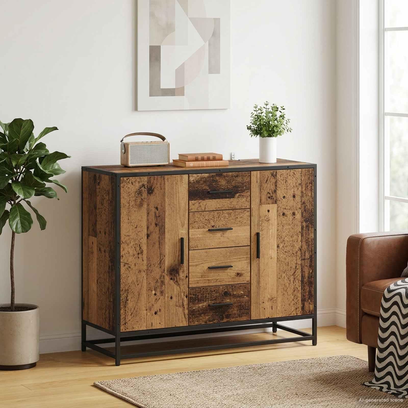 Skænk i gammelt træ 92 x 35 x 76 cm i konstrueret træ