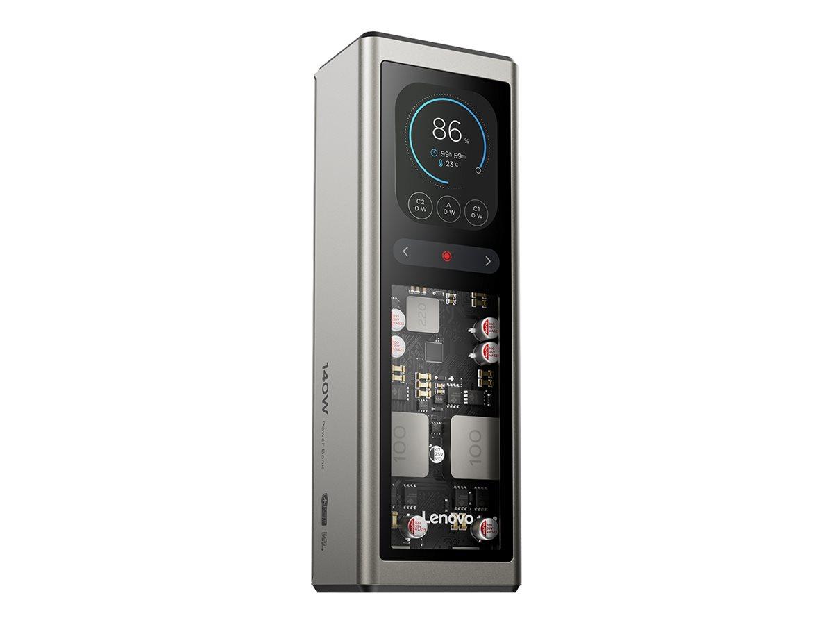 Lenovo powerbank 20.000 mAh 140 W med display, 2 x USB-C og USB-A - guld grå