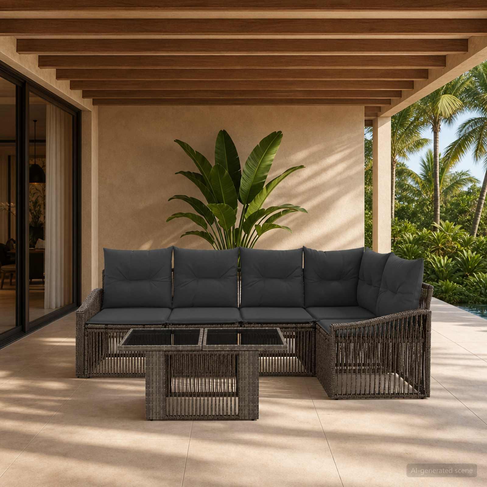 Havesofa sæt 6 stk. i polyrattan grå og mørkegrå