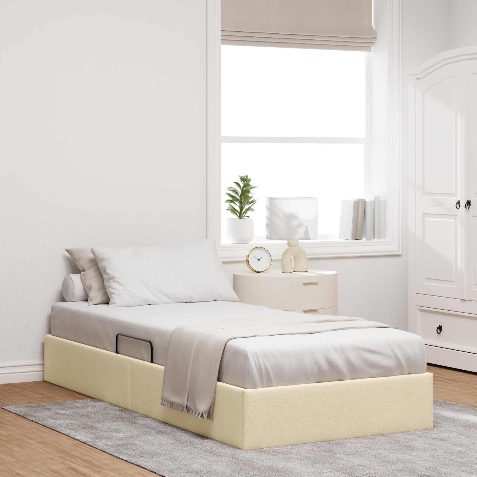 Ottoman sengestel med opbevaring 90 x 200 cm i creme stof