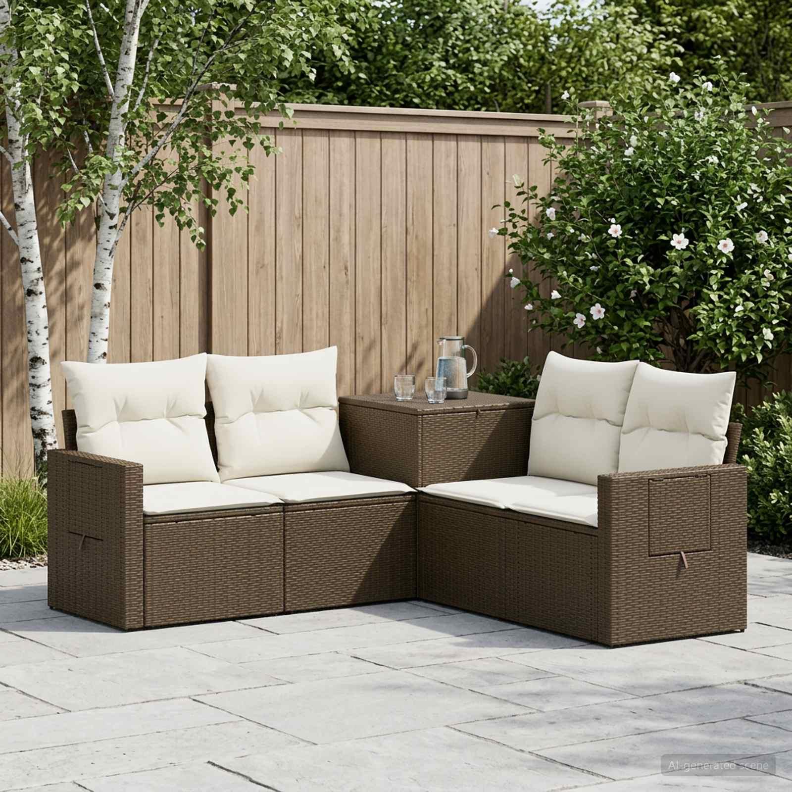 Have loungesæt 5 dele i poly rattan - brun og cremehvid