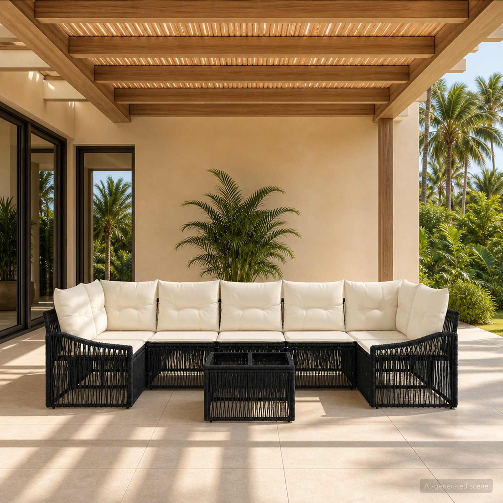 Havesofa sæt 8 dele i sort polyrattan