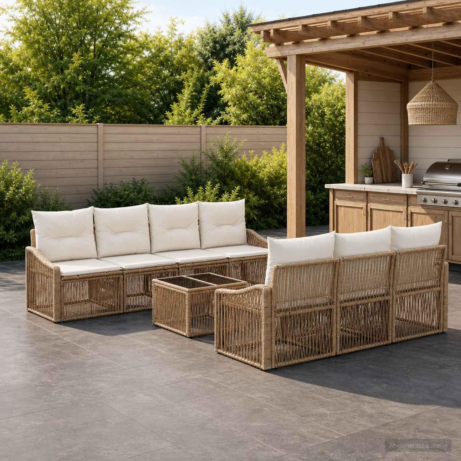 Havesofa sæt 8 stk. i beige polyrattan