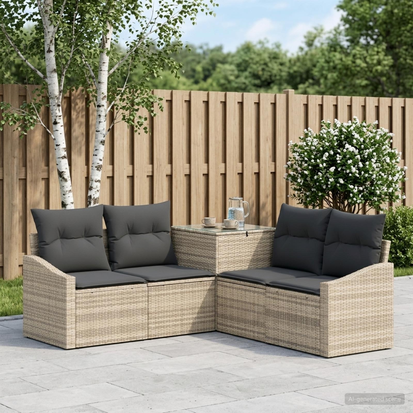 Sofa sæt 5 stk. i poly rattan og stål - lysegrå/mørkegrå